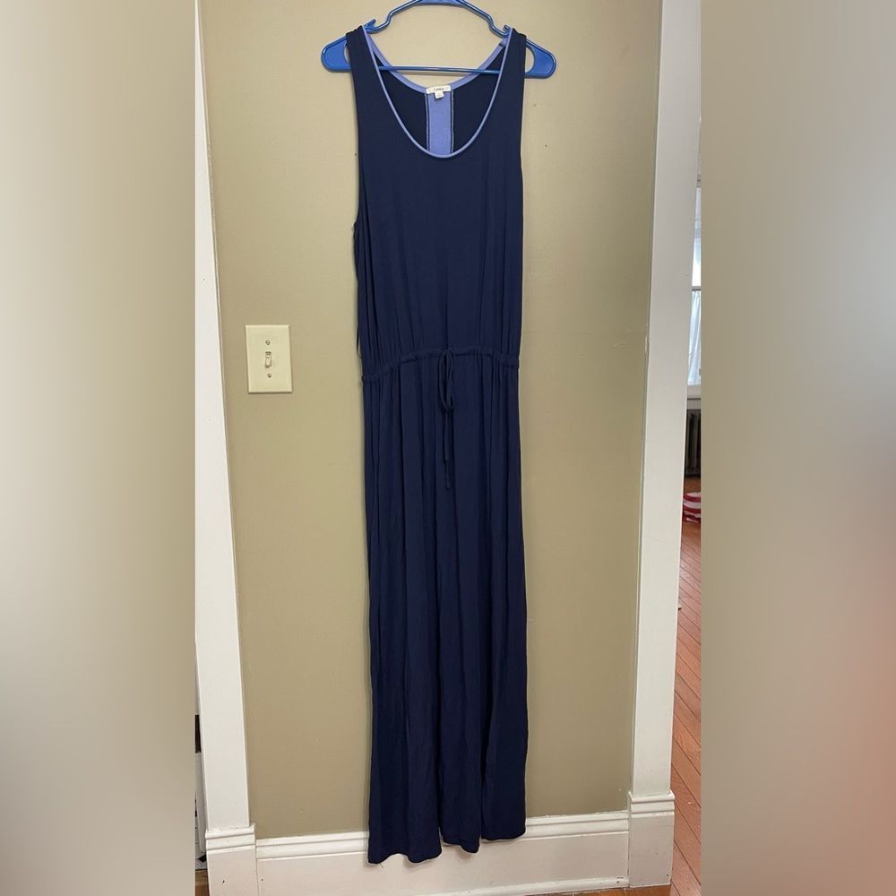Caslon Women’s Navy Periwinkle Cinch Waist Scoop Neck Maxi Dress Size Small